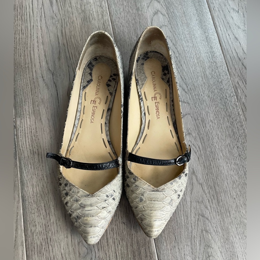 Carolinna Espinosa Grey and Black Leather MaryJane Flats